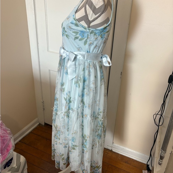 Girls Blue Floral Dress - Picture 2 of 6